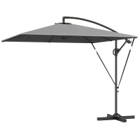 Outsunny Ombrellone da Giardino a Sbalzo 2.5x2.5 m con Manovella, Inclinabile e Girevole con Copertura, Grigio(m-10)