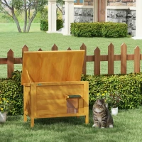 PawHut Maison pour chats niche d'extérieur en bois surrélevée avec toit ouvrable isolée  85 x 50 x 68,5 cm naturel vert(m-2)