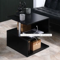 HOMCOM Mesita Auxiliar Mesa Auxiliar Pequeña Mesa para Sofá de Forma S con Compartimento Abierto Moderno 50x50x50 cm Negro(m-5)