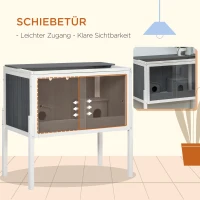 PawHut Hamsterkooi, 3000 cm² dwerghamster verblijf van hout en metaal, met 2 hutjes, acrylschuifdeuren, stabiel, veilig, Grijs+Wit(m-5)