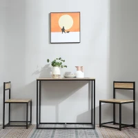 HOMCOM Esstisch-Set mit 2 Stühlen, Kompaktes Set aus Tisch und Stühlen für Esszimmer, Wohnzimmer, Küche, mit Metallrahmen(m-2)