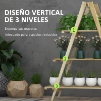 Outsunny Soporte para Plantas Plegable de Madera Estantería para Macetas de 3 Niveles con Marco en A 100x36x112 cm Natural(m-4)