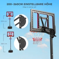 AIYAPLAY Basketballkorb, Outdoor-Basketballkorb für Jugendliche 200-260 cm höhenverstellbar, mit Rädern, Rot(m-4)