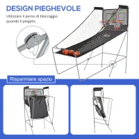 HOMCOM Canestri Basket con Tabellone LED, 4 Palloni e 8 Modalità di Gioco, 205x110x205 cm, Bianco e Nero(m-7)