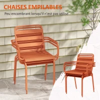 Outsunny Salon de jardin ensemble salle à manger de jardin 7 pièces avec 1 table et 6 chaises empilables en acier rouge(m-4)