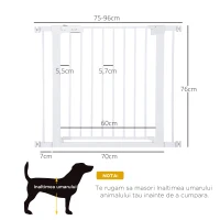 PawHut poarta de siguranta pentru caini, 75-96cm, alb(m-3)