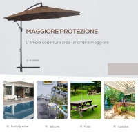 Outsunny Ombrellone Decentrato Ø3x2.5 m con Base a Croce e Manovella, in Acciaio e Poliestere color Caffè(m-8)