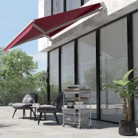 Outsunny Store banne manuel rétractable 295 x 245 cm store exterieur terrasse avec manivelle, angle réglable 45°-85°, aluminium et polyester 280 g/m², auvent de terrasse, balcon, cour, rouge(m-9)