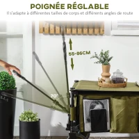 Outsunny Chariot de jardin pliable 4 roues bâche amovible poignée télescopique inclinaison réglable 5 sacs de rangement(m-4)