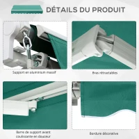Outsunny Store banne manuel rétractable 295 x 245 cm store exterieur terrasse avec manivelle, angle réglable 45°-85°, aluminium et polyester 280 g/m², auvent de terrasse, balcon, cour, vert(m-5)