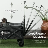 Outsunny Carro de Jardín Plegable con 4 Ruedas Longitud y Ángulo del Mango Ajustables Capacidad 70 L 77x50x63-93 cm Negro(m-5)
