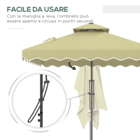 Outsunny Ombrellone Decentrato 2.5x2.5 m con Base a Croce e Apertura a Manovella, in Metallo e Poliestere Beige(m-4)