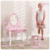 AIYAPLAY Kids Dressing Table Set, Vanity Table with Stool, Mirror, Drawer, Desktop, Storage, Ballet-Theme, Pink(m-3)