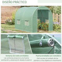 Outsunny Invernadero de Túnel 3x2x2 m Invernadero Grande con 4 Ventanas para Cultivos Plantas Verduras Cubierta PE 140 g/㎡ Verde(m-6)