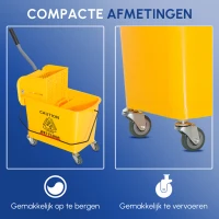 HOMCOM Schoonmaakwagen, verrijdbare emmer, schoonmaakemmer, 20 liter dweilwagen met pers, 2 bakken, geel(m-4)