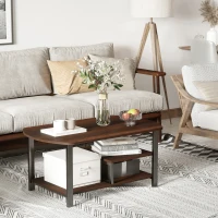 HOMCOM Mesa de Centro Mesa de Café con 2 Estantes para Salón Sala de Estar Dormitorio Estilo Vintage Madera 100x60x46 cm Marrón Rústico(m-2)