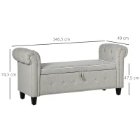HOMCOM Banqueta Pie de Cama con Almacenamiento y Reposabrazos para Dormitorio Salón Pasillo 146,5x49x74,5 cm Gris Claro(m-3)