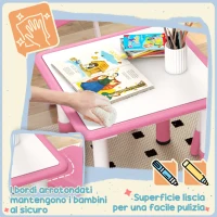 AIYAPLAY Set Tavolo e Sedie per Bambini 5pz con 4 Sedie Regolabili 32x36x52.5-56 cm e Tavolo 60x60x46-58 cm, Rosa(m-6)