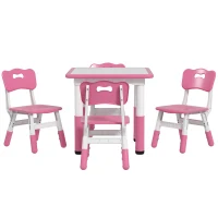 AIYAPLAY Set Tavolo e Sedie per Bambini 5pz con 4 Sedie Regolabili 32x36x52.5-56 cm e Tavolo 60x60x46-58 cm, Rosa(m-10)