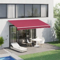 Outsunny Store banne manuel rétractable 295 x 245 cm store exterieur terrasse avec manivelle, angle réglable 45°-85°, aluminium et polyester 280 g/m², auvent de terrasse, balcon, cour, rouge(m-2)