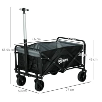 Outsunny Carro de Jardín Plegable con 4 Ruedas Longitud y Ángulo del Mango Ajustables Capacidad 70 L 77x50x63-93 cm Negro(m-3)