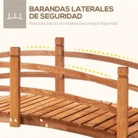 Outsunny Puente de Arco de Madera 185x72x58 cm con Pasamanos Puente de Jardín para Decoración Patio Carga 200 kg Natural(m-4)