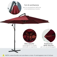 Outsunny Ombrellone da Esterni 3x2.5 m Decentrato Rosso Scuro, in Poliestere Anti-UV e Acciaio con Manovella(m-5)