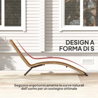 Outsunny Lettino Sdraio da Giardino a S in Rattan PE e Acciaio con Seduta Traspirante, 176x58x82 cm, Nero e color Legno(m-4)
