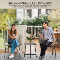 Outsunny 3-teiliges Outdoor-Möbelset, 1 Tisch, 2 Stühle, Rattan-Geflecht, Stahlrahmen, Kaffeetisch mit Glasplatte, Dunkelgrau(m-4)