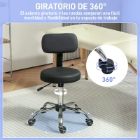 HOMCOM Taburete Giratorio con Respaldo y Ruedas Silla Ajustable para Salones de Belleza Estudio de Tatuajes 46x51x78-93 cm(m-6)