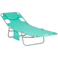 Outsunny Tuinligstoel, Ligstoel met Gewatteerde Hoofdopening, Massage-Ligstoel voor Buiten, Zijvak, Stof, Metaal, Groen