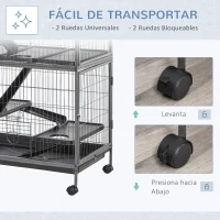 PawHut Jaula para Animales Pequeños de 4 Niveles Jaula para Roedores con Ruedas Rampas Hamaca Colgante y Bandeja Extraíble Recinto para Conejos Chinchillas Hurones 80x52x128 cm Gris Plateado(m-5)
