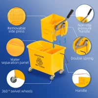 HOMCOM Schoonmaakwagen, verrijdbare emmer, schoonmaakemmer, 20 liter dweilwagen met pers, 2 bakken, geel(m-7)