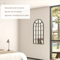 HOMCOM Miroir verrière arche style industriel fenêtre arcade métal 110 x 65 cm noir(m-4)