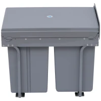 HOMCOM Pattumiera Estraibile da 40L con 3 Contenitori per Raccolta Differenziata, 48x34.2x41.8 cm, Grigio(m-10)