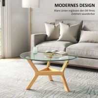 HOMCOM Runder Beistelltisch aus gehärtetem Glas mit verstellbaren Fußpolstern und Stahlrahmen, für Wohnzimmer, Schlafzimmer(m-4)