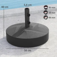 Outsunny Vulbare Parasolvoet tot 30 kg, Ronde Parasolhouder voor Parasol 36/38/48mm Zwart(m-3)