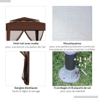 Outsunny Tonnelle barnum de jardin 3L x 3l m avec 4 moustiquaires amovibles - double toit - marron(m-6)