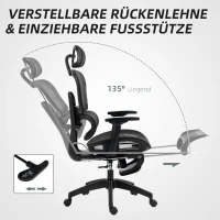 HOMCOM Bureaustoel, Ergonomische Bureaustoel met Mesh Bekleding, Verstelbaar, Rolbaar, met Armleuningen, Hoofdsteun, Zwart(m-5)