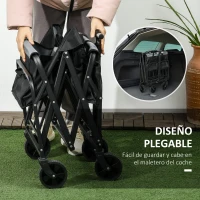 Outsunny Carro de Jardín Plegable con 4 Ruedas Longitud y Ángulo del Mango Ajustables Capacidad 70 L 77x50x63-93 cm Negro(m-4)