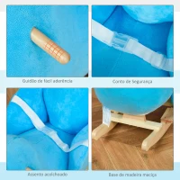 HOMCOM Baloiço com Forma de Baleia para Crianças de 18-36 Meses Baloiço de Pelúcia com Sons Cinto de Segurança e Apoio para os Pés 60x33x50 cm Azul(m-7)