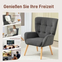 HOMCOM Polstersessel, Wohnzimmersessel mit Steppung, weicher Bezug in Samtoptik, bis 120 kg, Grau(m-7)