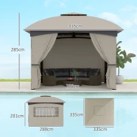 Outsunny 3,4 x 3,4 m Gartenpavillon, Bierzelt mit Lüftungsdach, Bogenfenstern, Stahlgestell, Hellgrau(m-3)