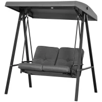Outsunny Hollywoodschaukel, 2-Sitzer Gartenschaukel mit verstellbarem Dach, bis 220 kg belastbar, 145 x 116 x 172 cm, Dunkelgrau(m-1)