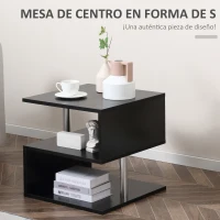 HOMCOM Mesita Auxiliar Mesa Auxiliar Pequeña Mesa para Sofá de Forma S con Compartimento Abierto Moderno 50x50x50 cm Negro(m-4)