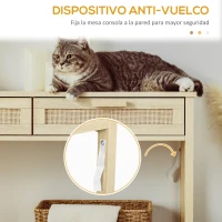 HOMCOM Mesa Consola Mesa de Entrada con 2 Cajones de la Superficie de Ratán y Estante Inferior para Pasillo Salón Dormitorio de Estilo Rústico 100x30x76 cm Natural(m-6)