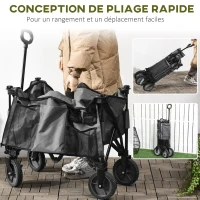 Outsunny Chariot de jardin pliable bâche amovible poignée télescopique inclinaison réglable 5 sacs 108 x 55 x 93 cm gris foncé(m-5)