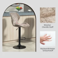 HOMCOM Stołki Barowe w Zestawie 2 szt., Regulowane Stołki Kuchenne z Oparciem, Gazowy Podnośnik, Podnóżek, Obrotowe, Brązowe(m-7)