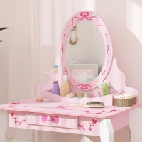 AIYAPLAY Kids Dressing Table Set, Vanity Table with Stool, Mirror, Drawer, Desktop, Storage, Ballet-Theme, Pink(m-9)