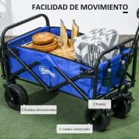 Outsunny Carro de Jardín Plegable con Longitud y Ángulo del Mango Ajustables y Bolsa de Transporte Carga 100 kg Azul Oscuro(m-7)